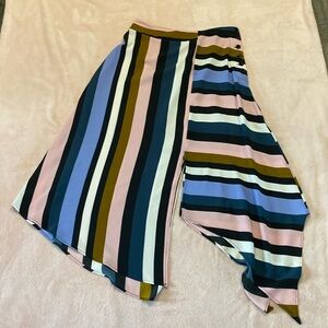 Topshop Skirt Blue Pink Multi Stripe Midi Asymmetrical Casual Colorful Size‎ 6